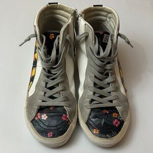 Golden Goose Floral High-Top Sneakers in Black & White